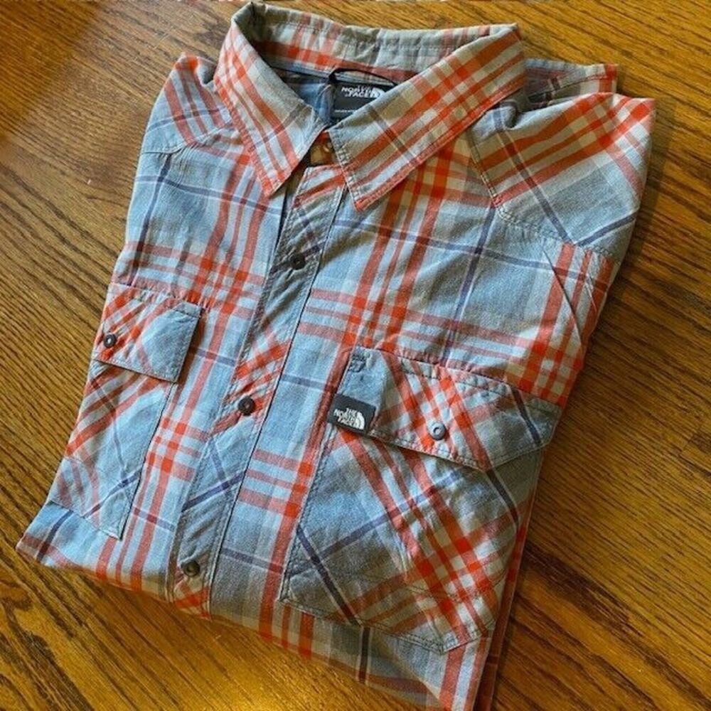 The North Face Shirt LS Button Up Gusseted Pit Plaid XL Men Gray/Orange